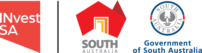 InvestSA, Brand South Australia and Government of South Australia logos on a white background