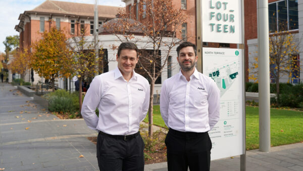 Photo of two people from the company Actus at SA's innovation district, Lot Fourteen