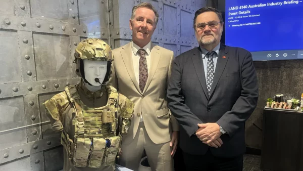 Codan's Vice President Asia-Pacific Matthew Jones with Defence SA's Executive Director Ian Spencer