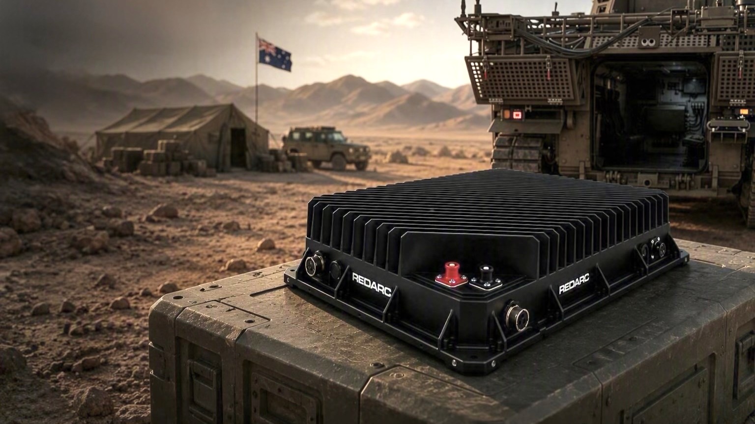 REDARC Inverter Black inverter machine surrounded by combat vehicles